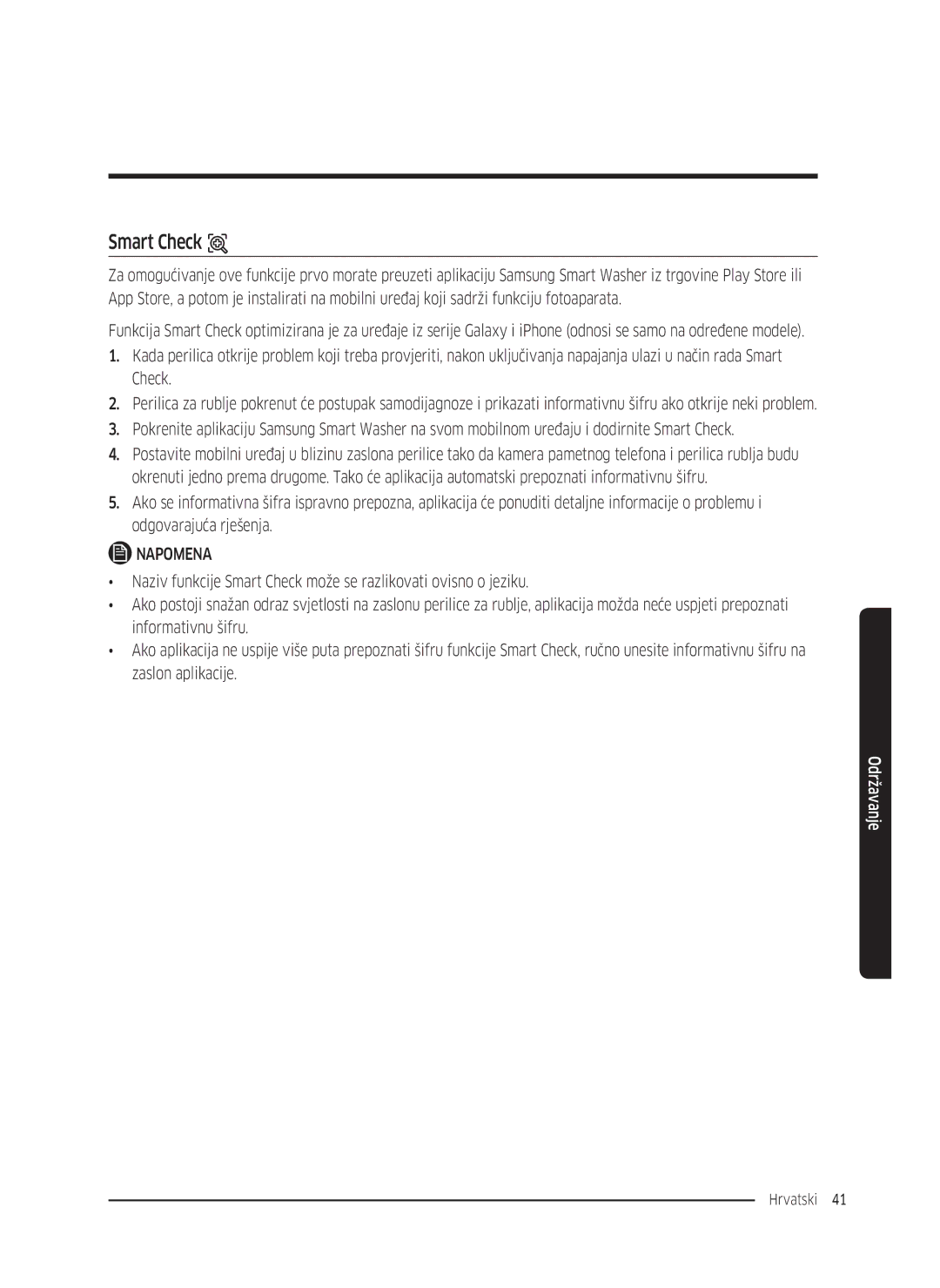 Samsung WW70K5210UX/LE, WW80K5410UW/EO, WW80K5410UW/LV, WW80K5210UW/LE, WW90K5410WW/LE, WW70K5410UW/LE manual Hrvatski 41  